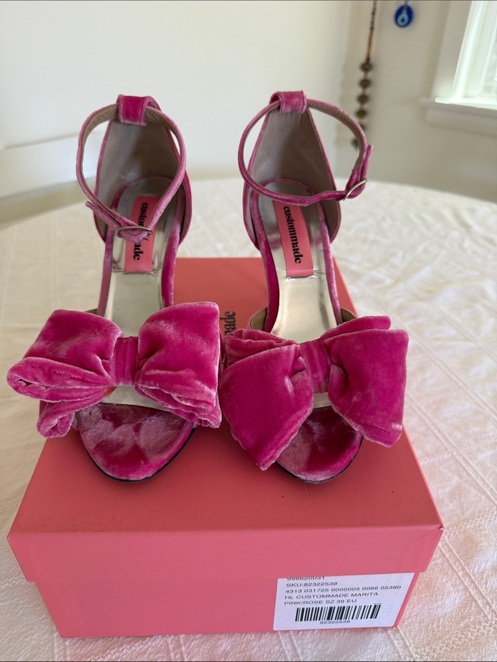 Custommade Pink Velvet Bow Ankle-Strap Heels - WORN 1x